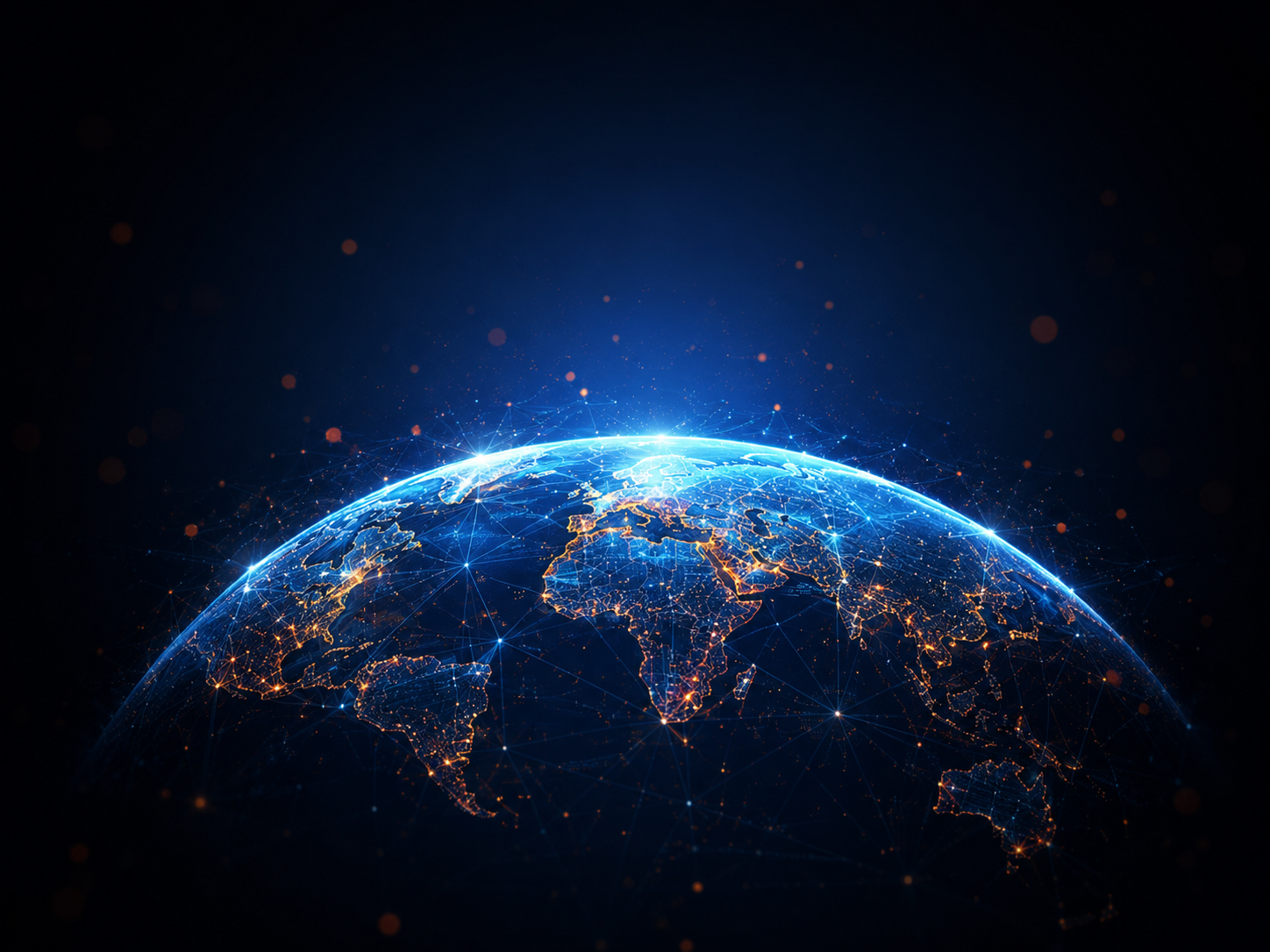 Cloud infrastructure topology with servers, networks, and monitoring dashboards