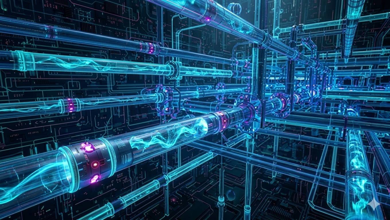 Engineers reviewing architecture diagrams and application code on multiple screens